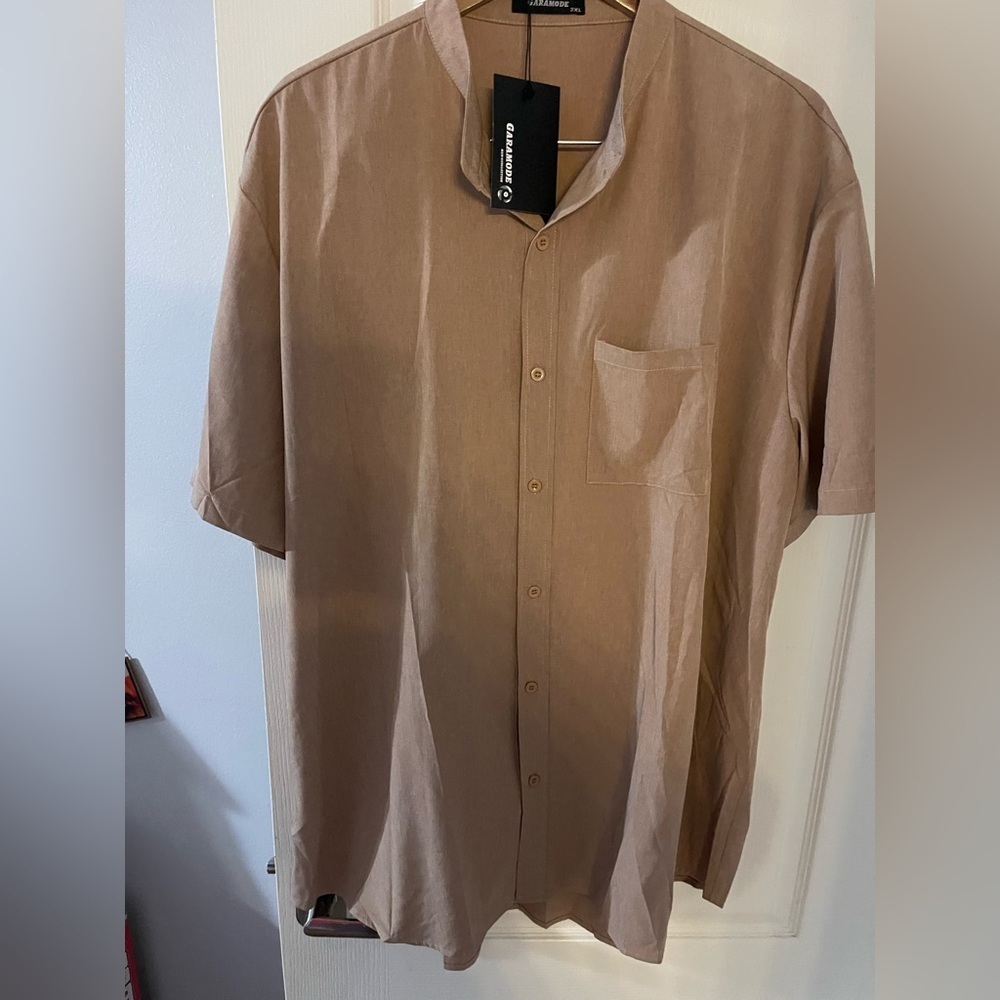 Casual Tan Button Down Shirt for Men